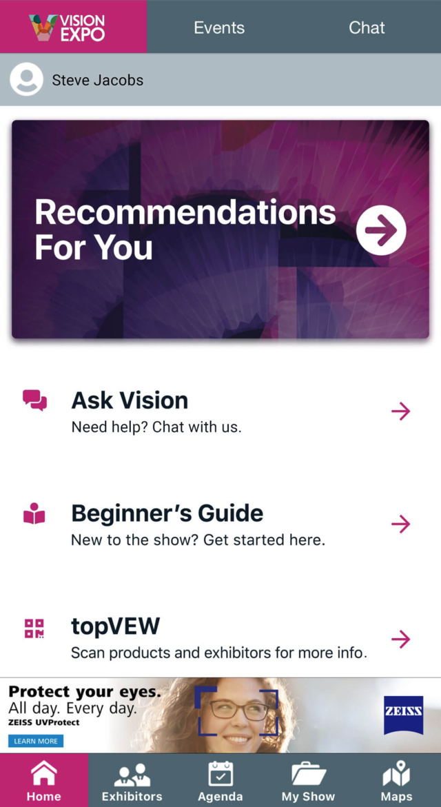 Vision Expo app screen